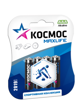 Алкалиновые батарейки ААА (4 шт) Космос MAXLIFE Алкалиновые батарейки ААА (4 шт) Космос MAXLIFE