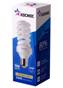 Энергосберегающая лампа КОСМОС тип SPC 20Вт 2700K E27